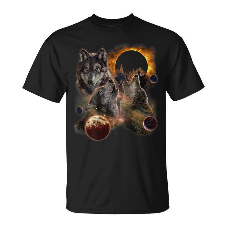 Three Wolf Solar Eclipse Moon T-Shirt