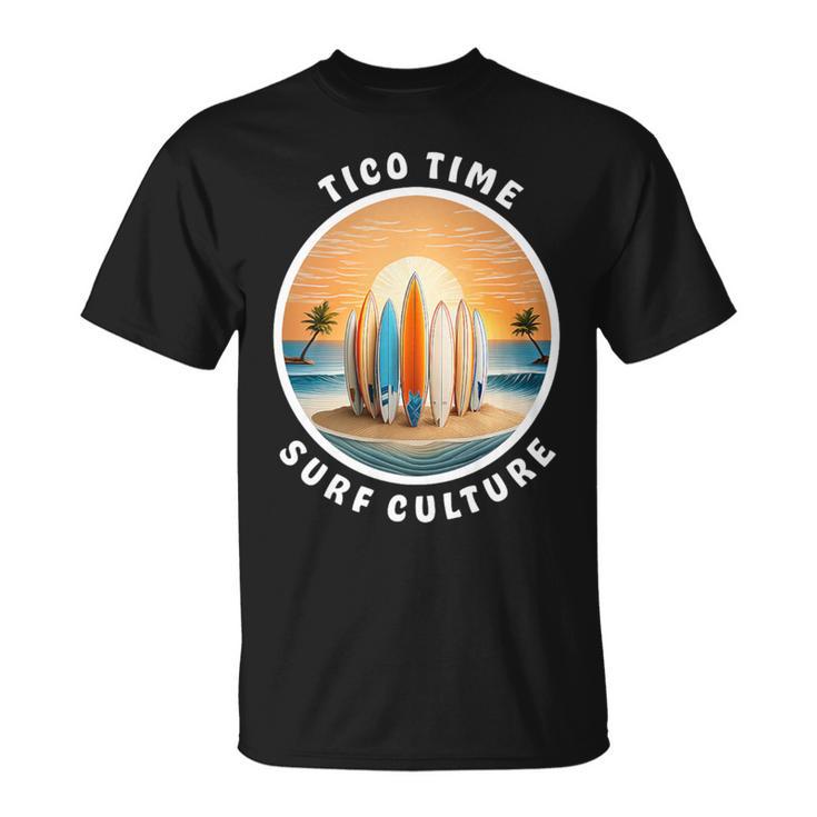 Tico Time Surf Culture Costa Rican Surfboard Vibe T-Shirt