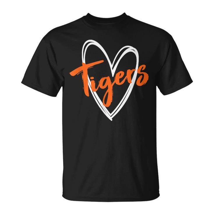 Tigers School Sports Fan Team Spirit Cute Heart Tigers T-Shirt