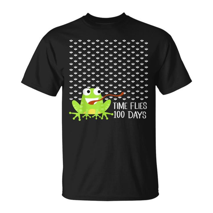 Time Flies 100 Days Frog Fly 100Th Day Of School T-Shirt