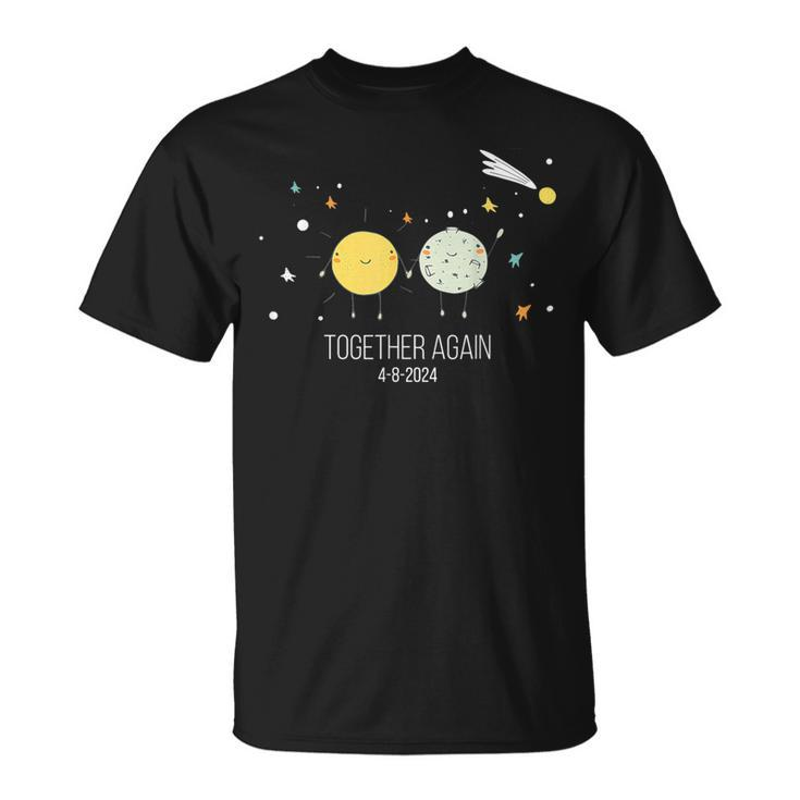 Together Again Retro Sun And Moon Holding Hands Eclipse 2024 T-Shirt