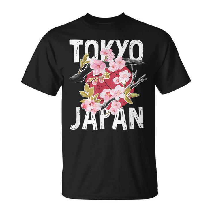Tokyo Japan Sakura Cherry Blossom On Japan Red Sun T-Shirt