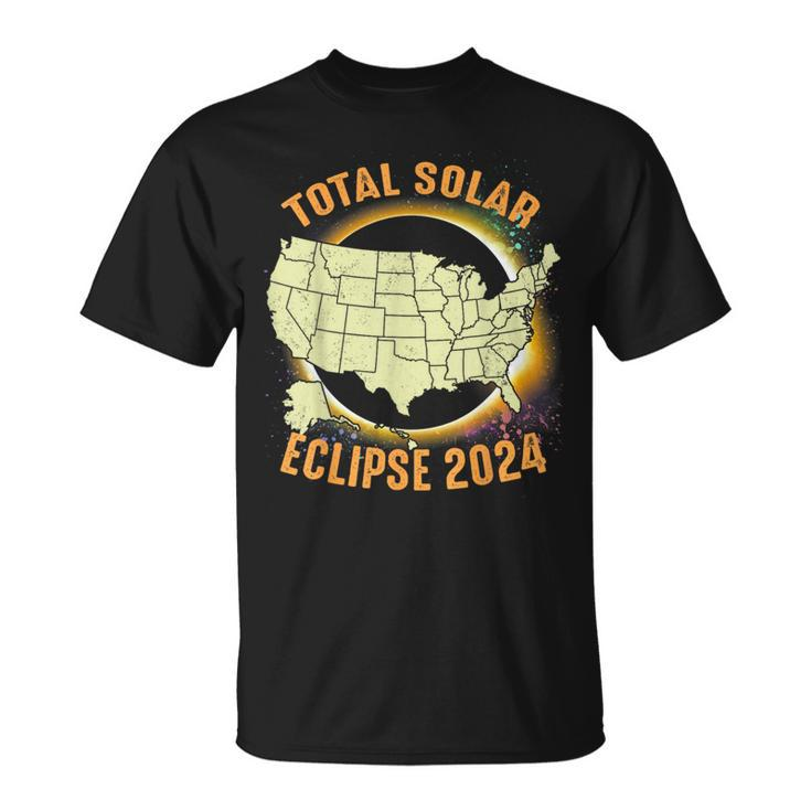 Total Solar Eclipse 2024 American Us Map Colorful T-Shirt