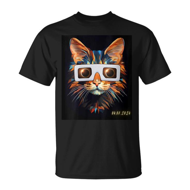 Total Solar Eclipse 2024 Cat Wearing Sun Glasses Cat Witness T-Shirt