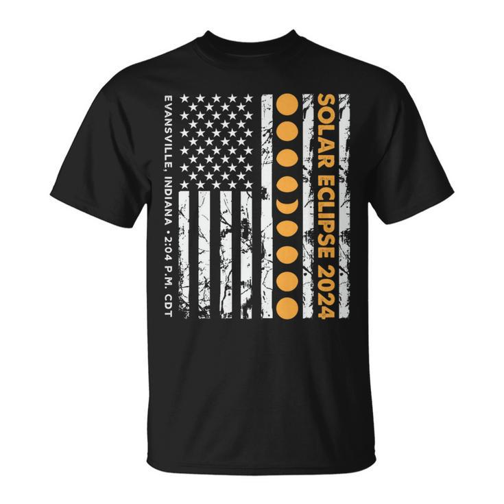 Total Solar Eclipse 2024 Evansville Indiana 204 Pm Us Flag T-Shirt