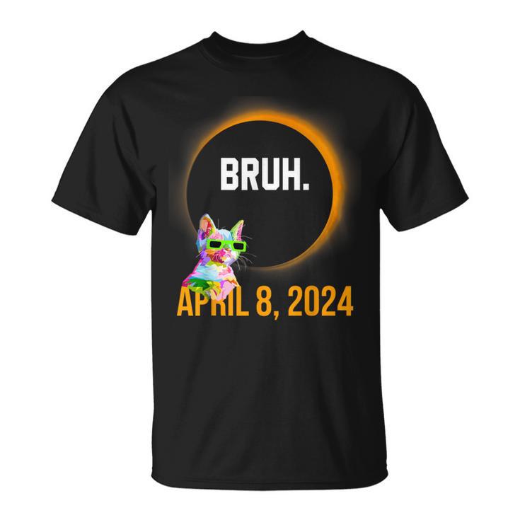 Total Solar Eclipse 2024 Cat Saying Bruh Meme T-Shirt