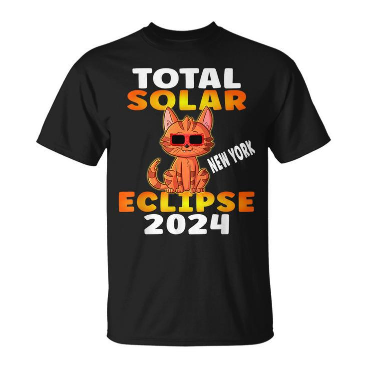 Total Solar Eclipse 2024 New York Tabby Cat Wearing Glasses T-Shirt