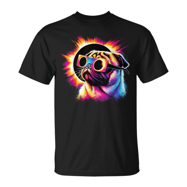 Total Solar Eclipse 2024 Pug Dog With Solar Eclipse Glasses T-Shirt