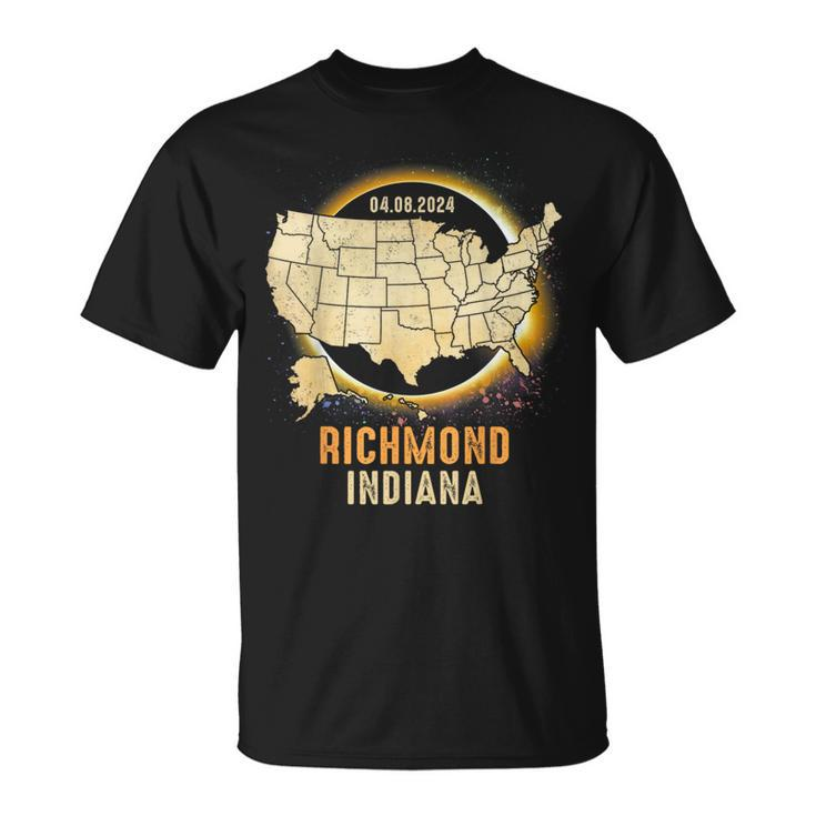 Total Solar Eclipse 2024 Richmond Indiana Usa Map Colorful T-Shirt