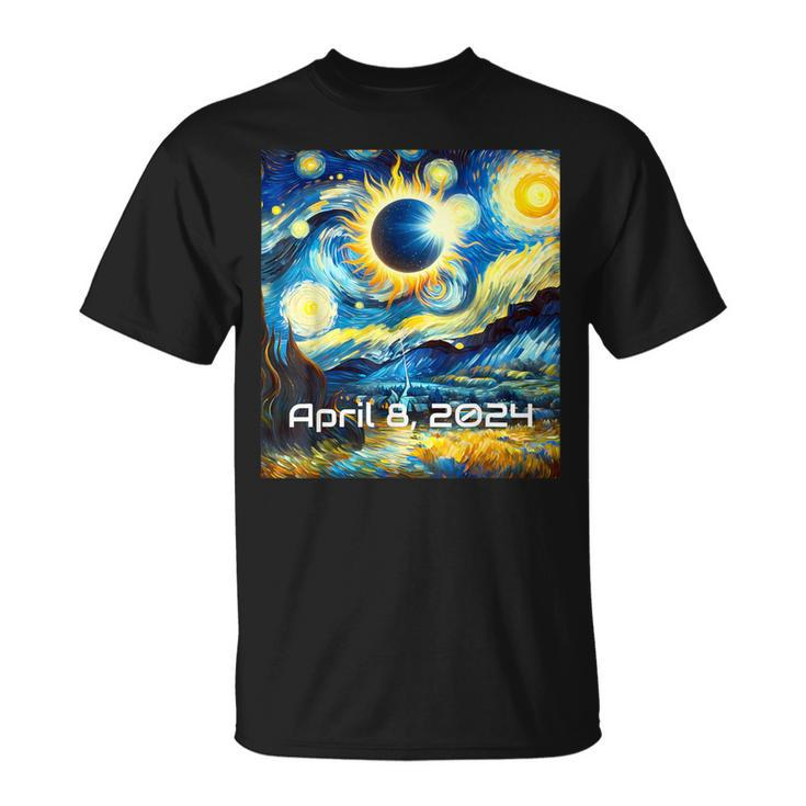 Total Solar Eclipse 2024 Starry Night Painting Van Gogh T-Shirt