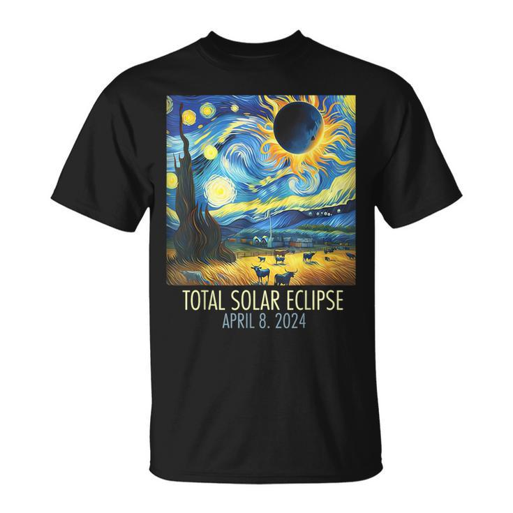 Total Solar Eclipse 2024 Starry Night Painting Van Gogh T-Shirt