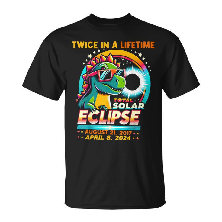 Total Solar Eclipse 2024Rex Dinosaur Wearing Glasses T-Shirt