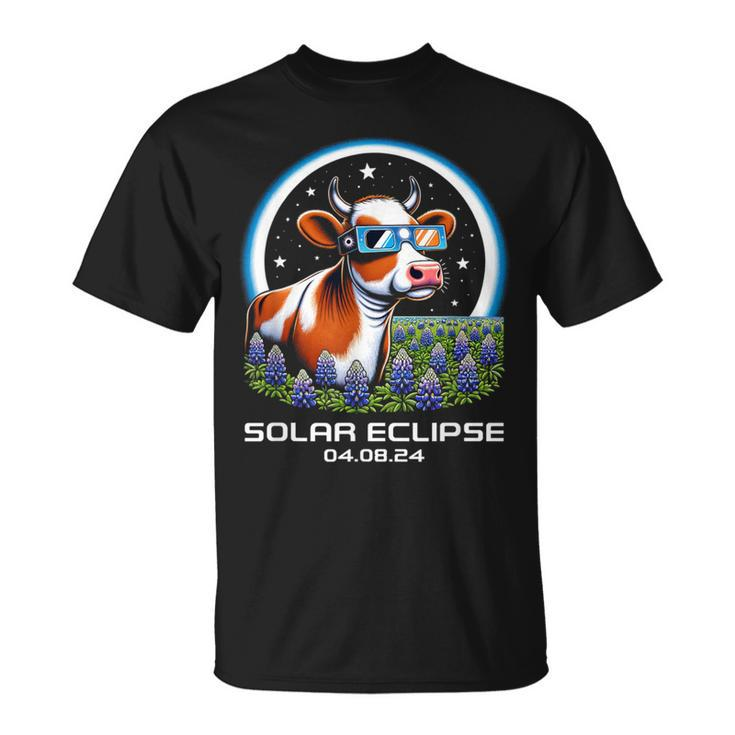 Total Solar Eclipse 2024 Texas Bluebonnet Cow Totality Cute T-Shirt