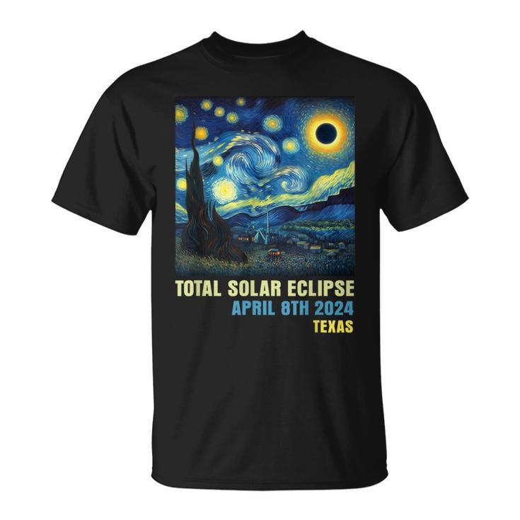 Total Solar Eclipse 2024 Texas State Starry Night Painting T-Shirt