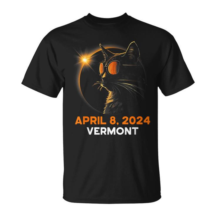 Total Solar Eclipse 2024 Vermont Cat Lover Wearing Glasses T-Shirt