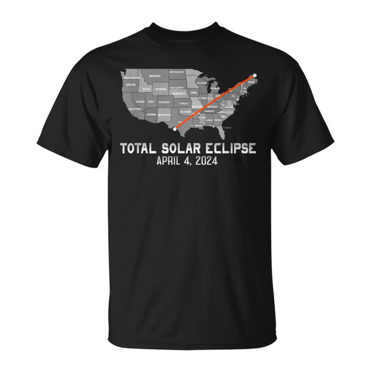 Total Solar Eclipse 4 8 2024 American Map Path Of Totality T-Shirt