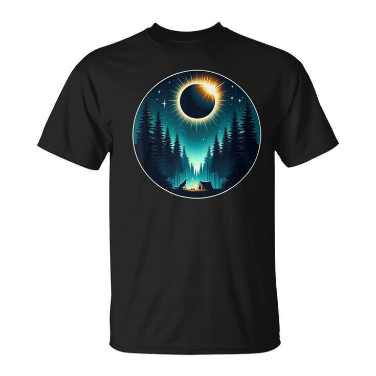Total Solar Eclipse Apirl 08 2024 With Wolf Graphic T-Shirt
