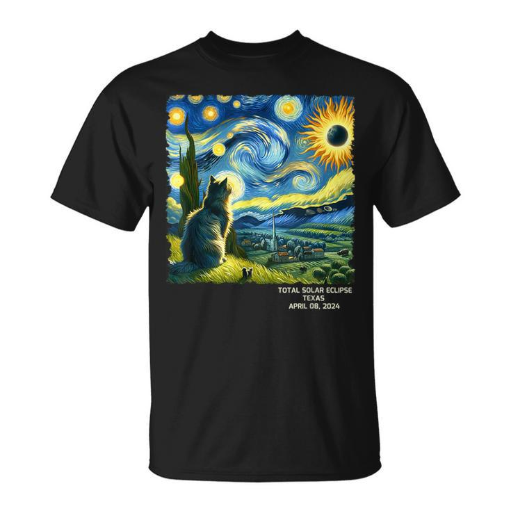 Total Solar Eclipse April 08 2024 Texas Starry Night Cat T-Shirt