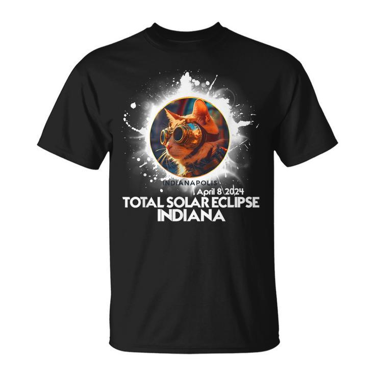 Total Solar Eclipse Indianapolis Indiana 2024 Astronomy Cat T-Shirt