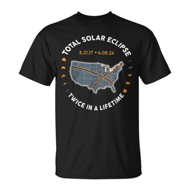Total Solar Eclipse Twice In A Lifetime 2017 2024 Usa Map T-Shirt