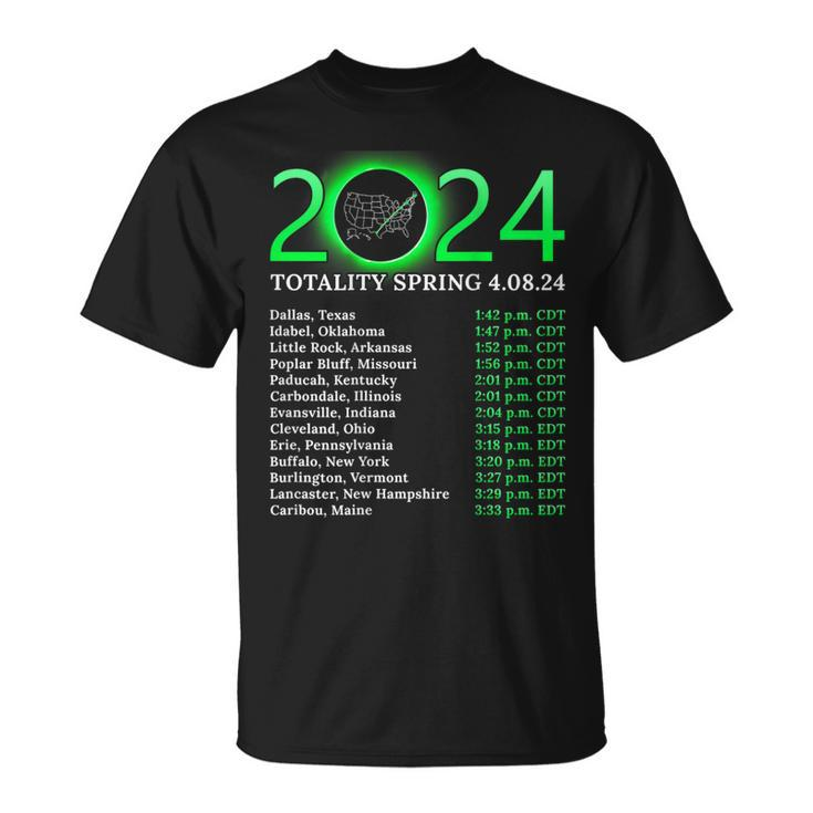Totality Path 2024 American Total Eclipse Map On Back T-Shirt