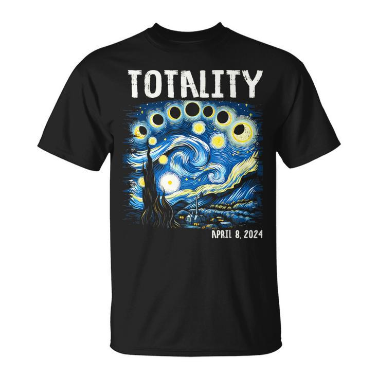 Totality Total Solar Eclipse 2024 4 08 Starry Night Painting T-Shirt