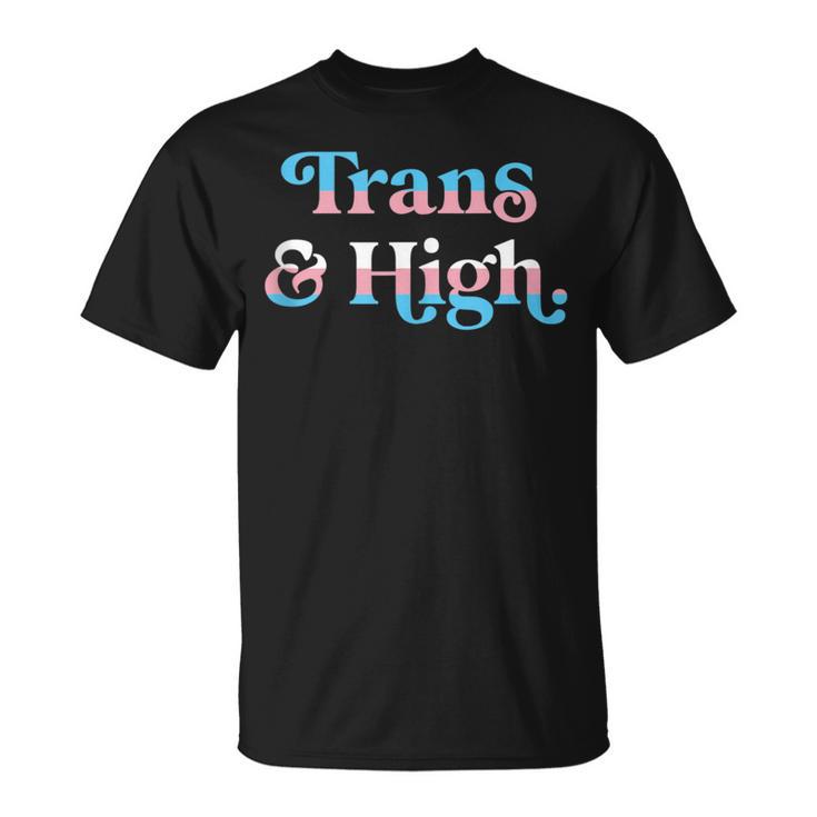 Trans And High Weed Marijuana Retro Lgbtq Pride Flag T-Shirt