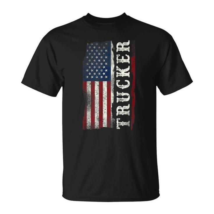Trucker Truck Driver American Usa Flag Vintage Trucker T-Shirt