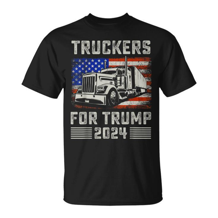 Truckers For Trump American Flag Trump 2024 Vintage T-Shirt