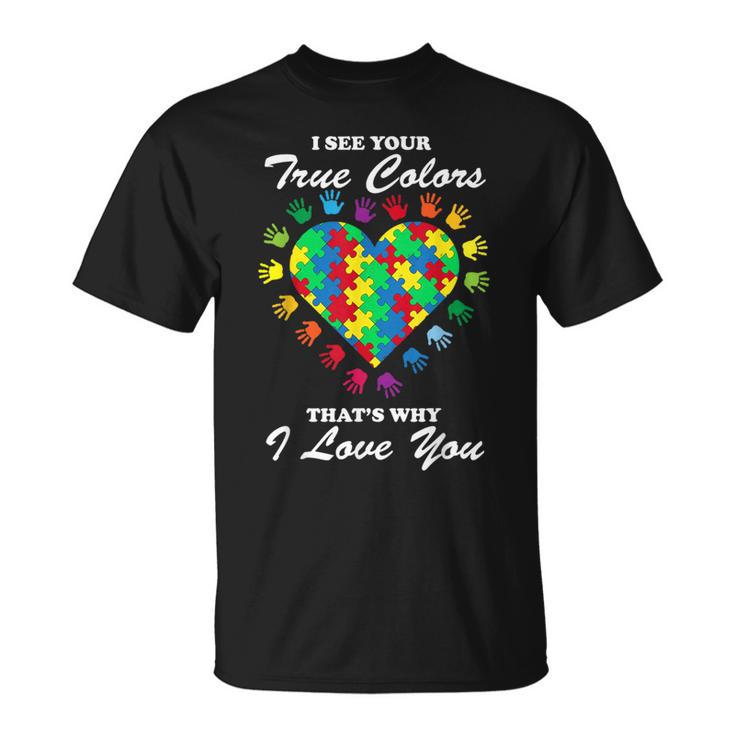 True Colors Heart Puzzle Cool Autism Awareness T-Shirt