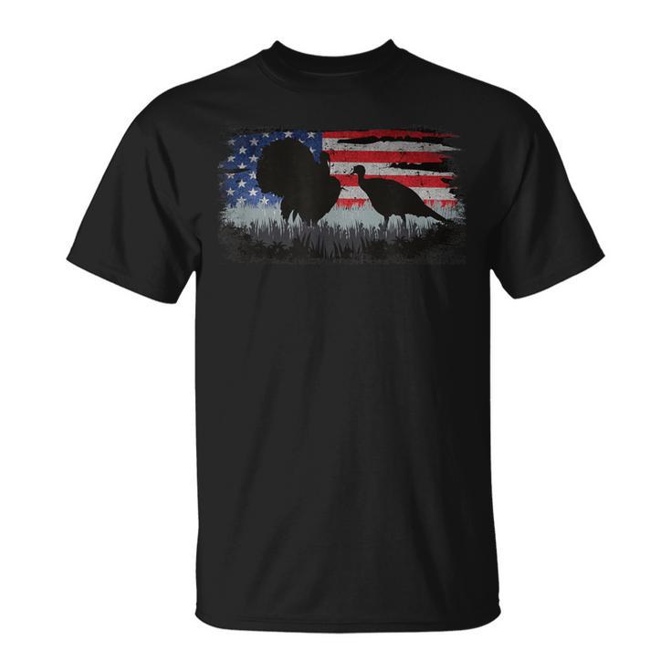 Turkey Hunter Fun Turkey Hunting Patriotic Usa Flag T-Shirt