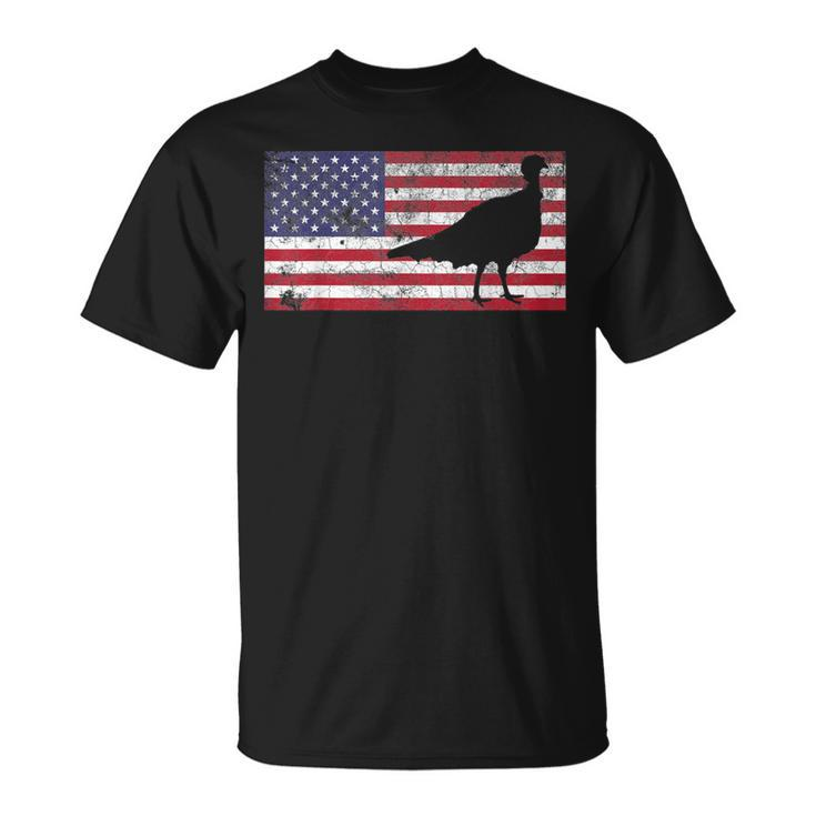 Turkey Hunting T American Flag Usa 4Th Of July Bird T-Shirt