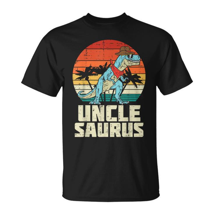 Unclesaurus Trex Dinosaur Sunset Retro Fathers Day Dino Men T-Shirt