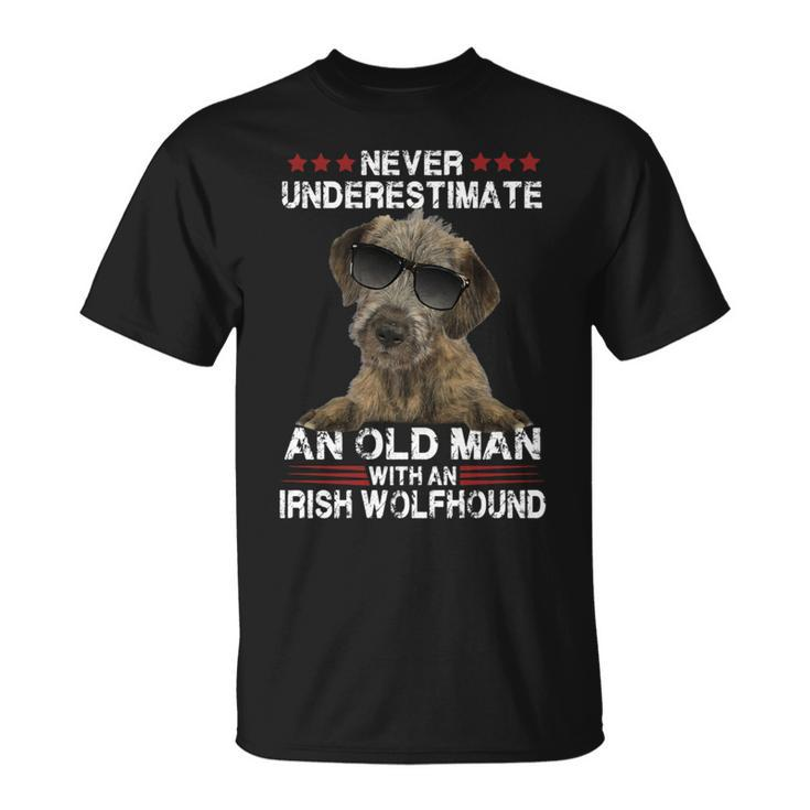 Never Underestimate An Old Man With An Irish Wolfhound T-Shirt