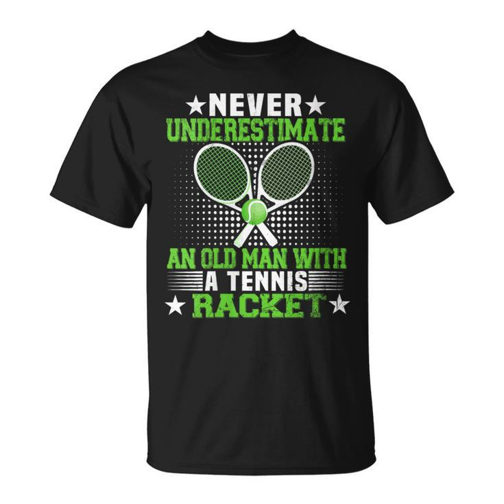 Never Underestimate An Old Man With A Tennis Racquet Retro T-Shirt