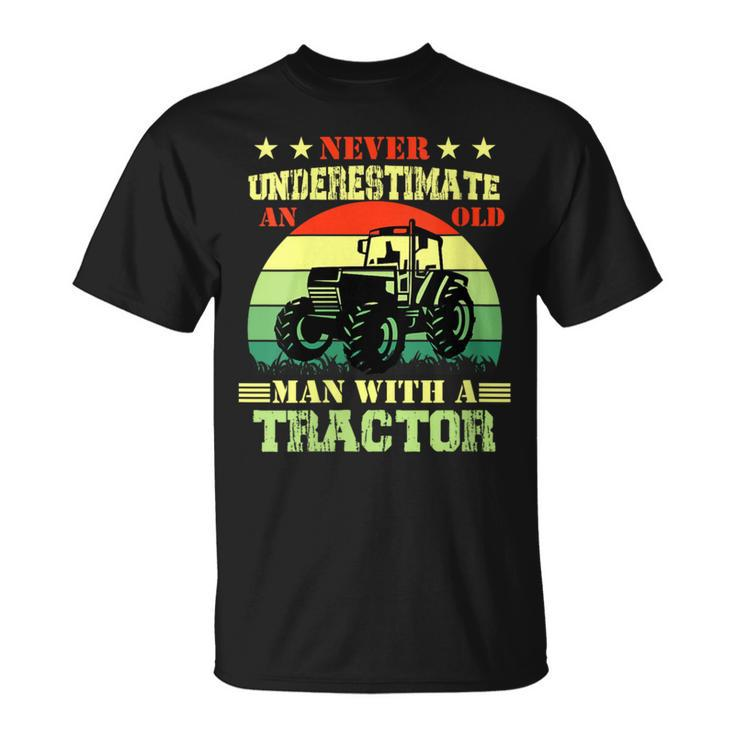 Never Underestimate An Old Man With A Tractor  Farmer T-Shirt