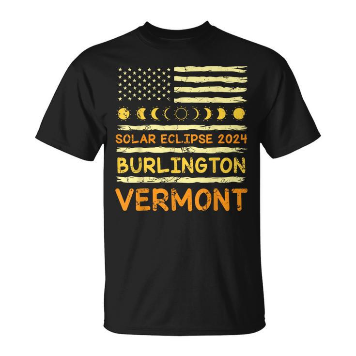 Us Flag American Total Solar Eclipse 2024 Burlington Vermont T-Shirt