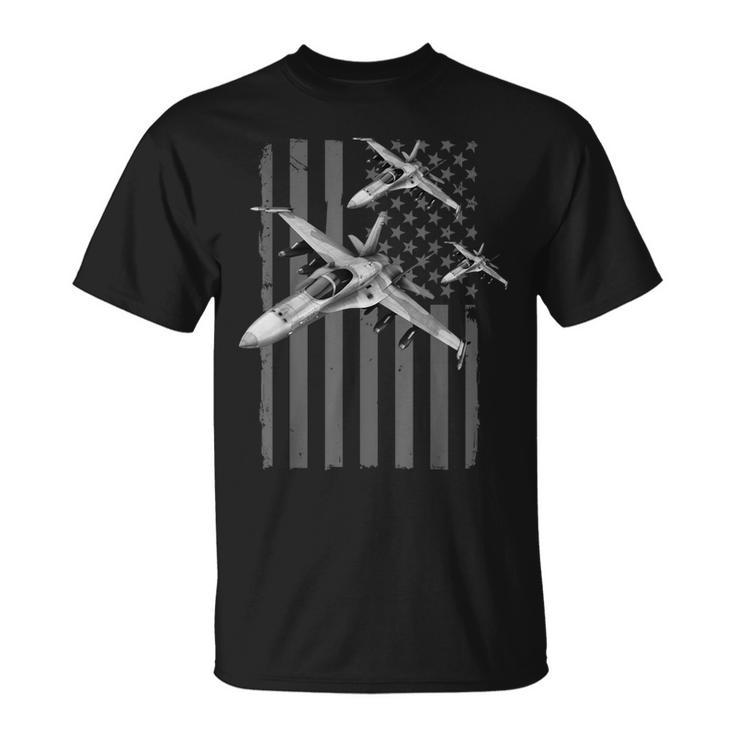 Us Jet Fighter Jet Squadron Pilot American Flag Graphic T-Shirt