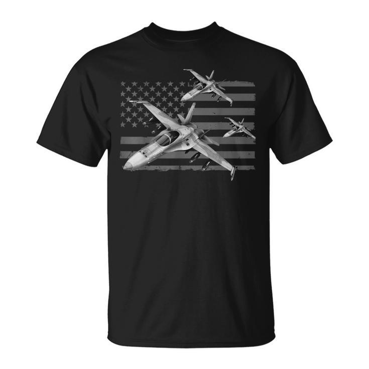 Us Jet Fighters Squadron American Flag Graphic T-Shirt