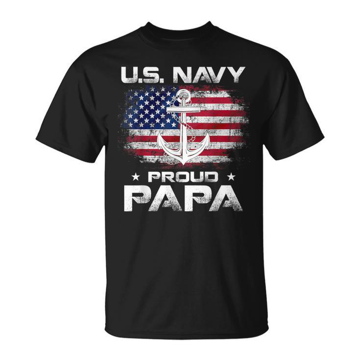 Us Navy Proud Papa With American Flag Veteran T-Shirt