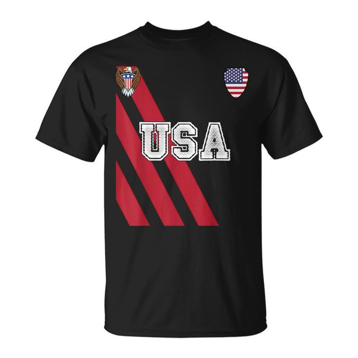 Usa America Soccer Jersey Red Blue Football Ball Travel T-Shirt