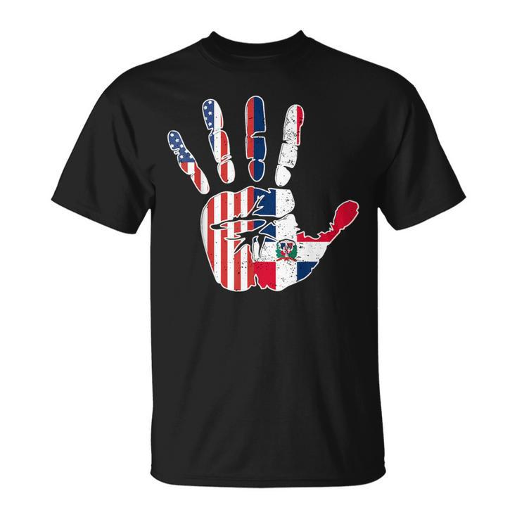 Usa Dominican Republic Handprint Flag Us Dominican Republic T-Shirt