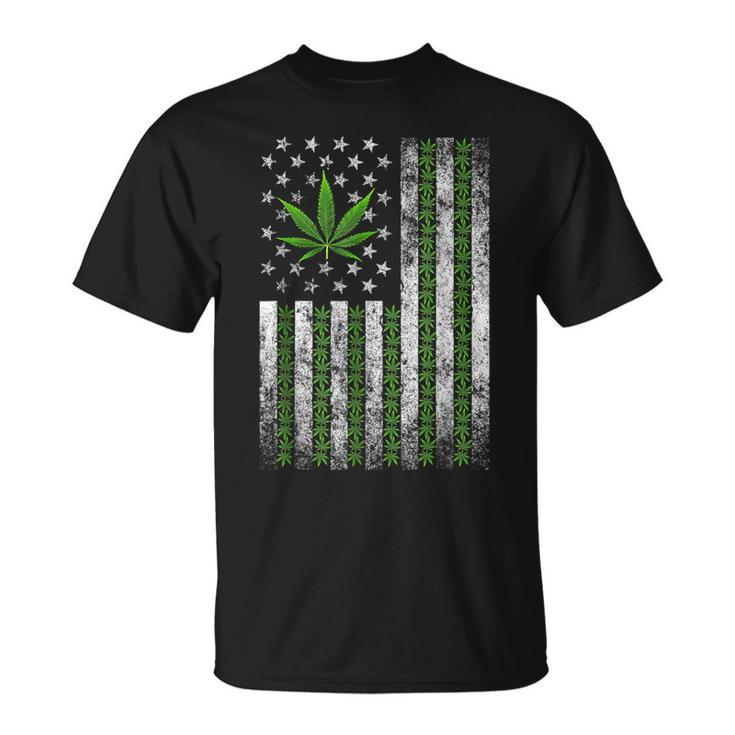 Usa Flag Marijuana Weed Leaf Flag Cannabis Stoner 420 T-Shirt