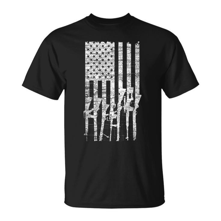 Usa Guns Weapons Flag Rifles Stripes Military White T-Shirt