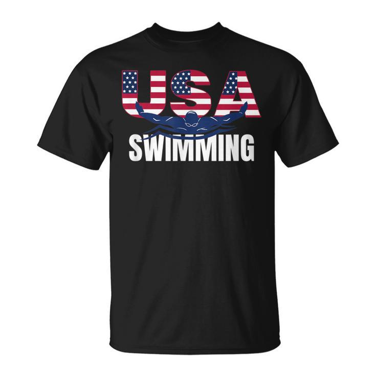 Usa Swimming Athlete Summer Us Swim Aquatic Sport Letters T-Shirt