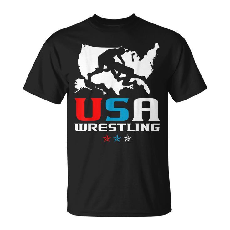 Usa Wrestling Independence Day American Flag Wrestler Sports T-Shirt