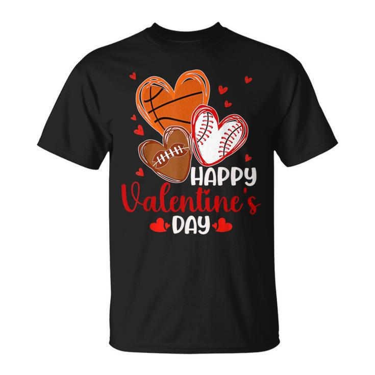 Valentines Day Happy Basketball Baseball Football Boys Mens T-Shirt