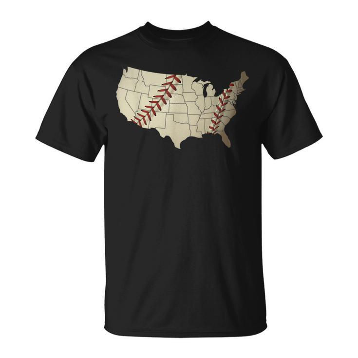 Vintage America Baseball Team Us Country Ball Map Merica Fan T-Shirt