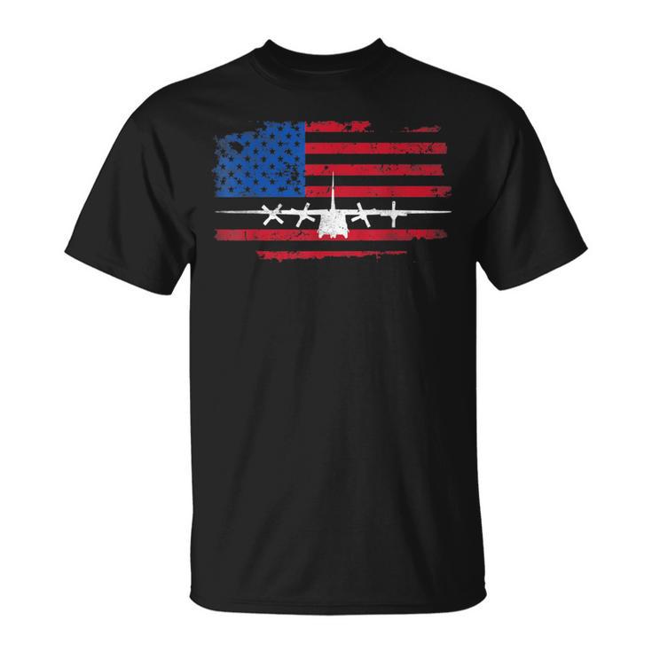 Vintage American Flag C-130 Military Plane Pilot T-Shirt