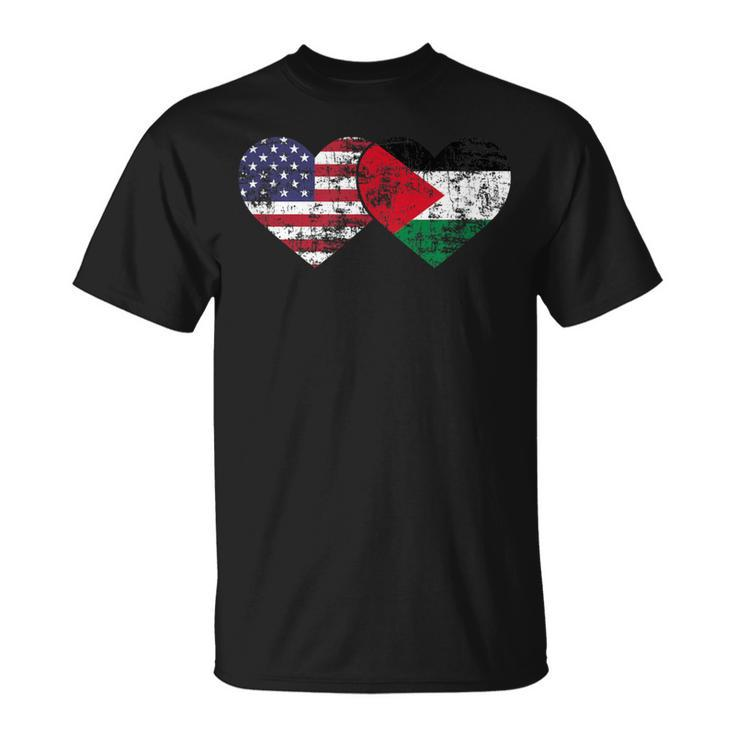 Vintage American Palestinian Flags Hearts Love Usa T-Shirt